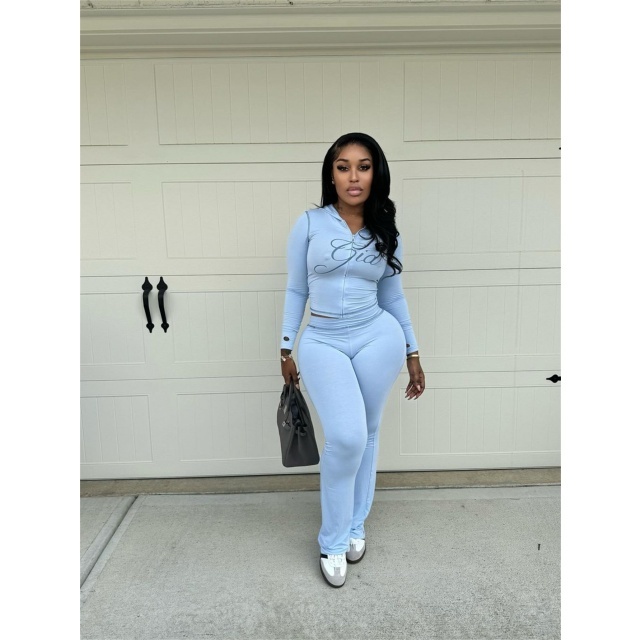 Letters Printed Hooded Top Pant Set