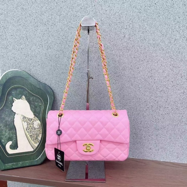 Metal Logo Leather Chained Women Purses