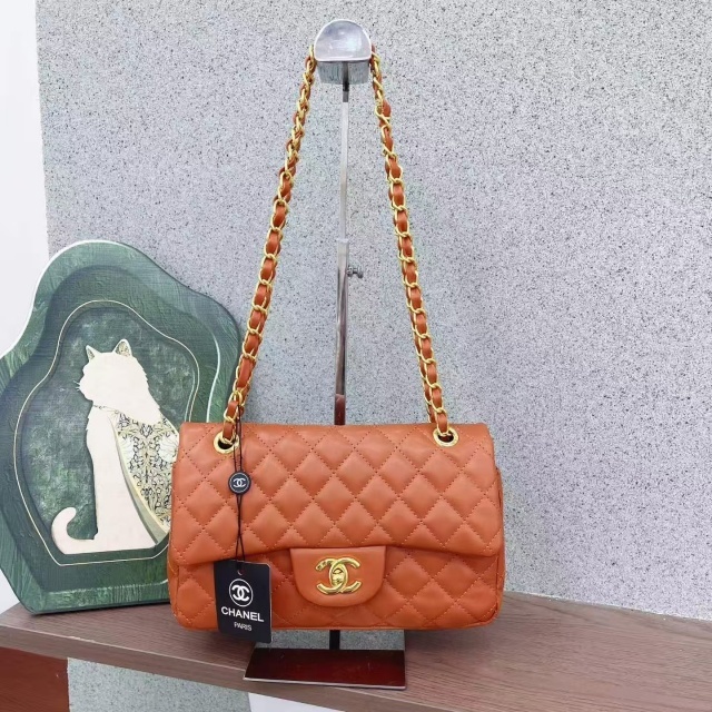 Metal Logo Leather Chained Women Purses