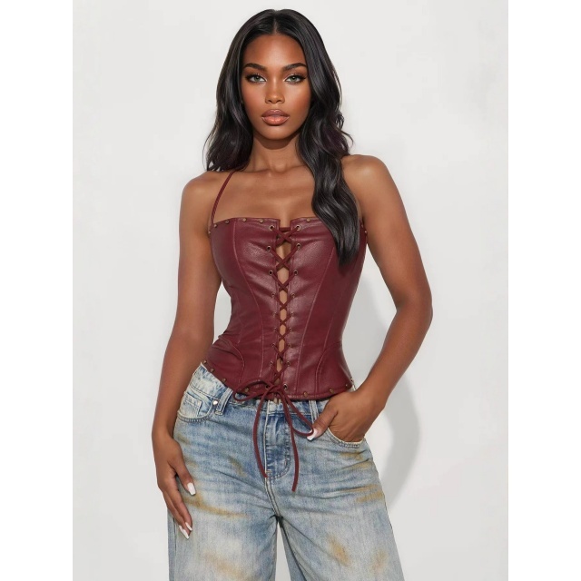 PU Leather Halter Strap Tube Top