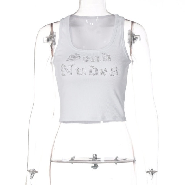 Rhinestoned Letters U Neck Tank Top