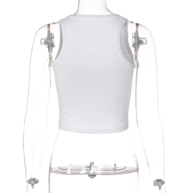 Rhinestoned Letters U Neck Tank Top