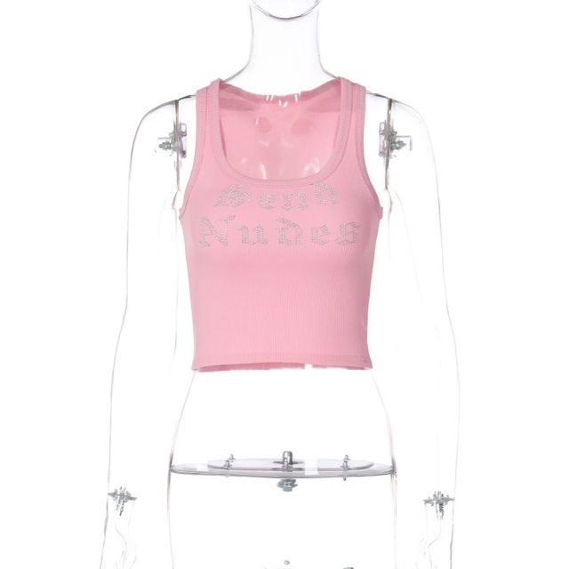 Rhinestoned Letters U Neck Tank Top