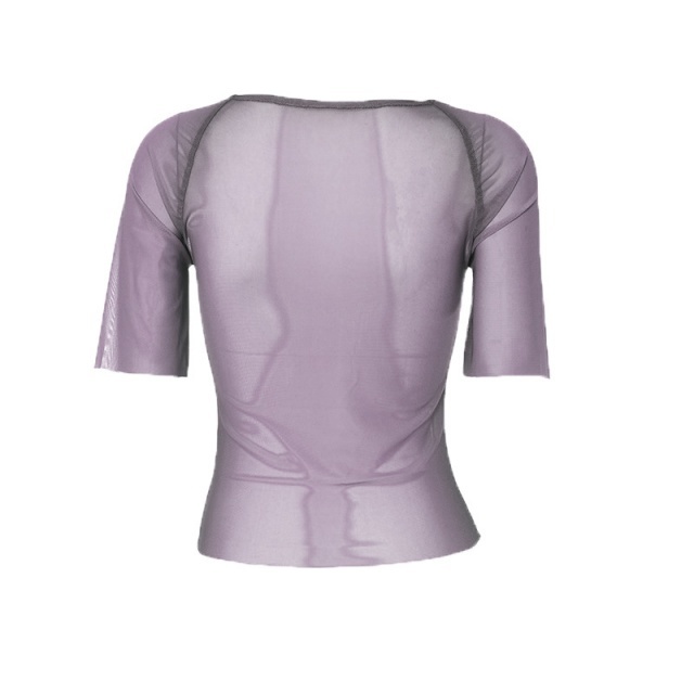 Sheer Mesh Letters Printed Short Sleeve Top