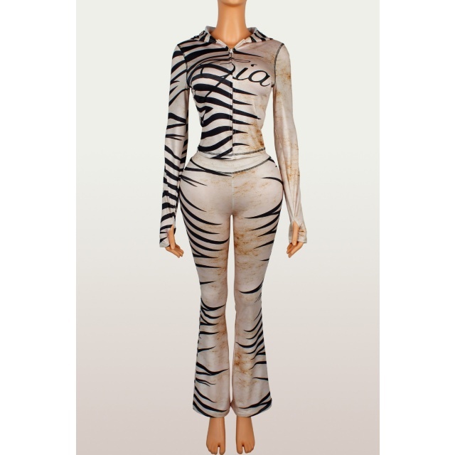 Zebra Print Hooded Top Trousers Set