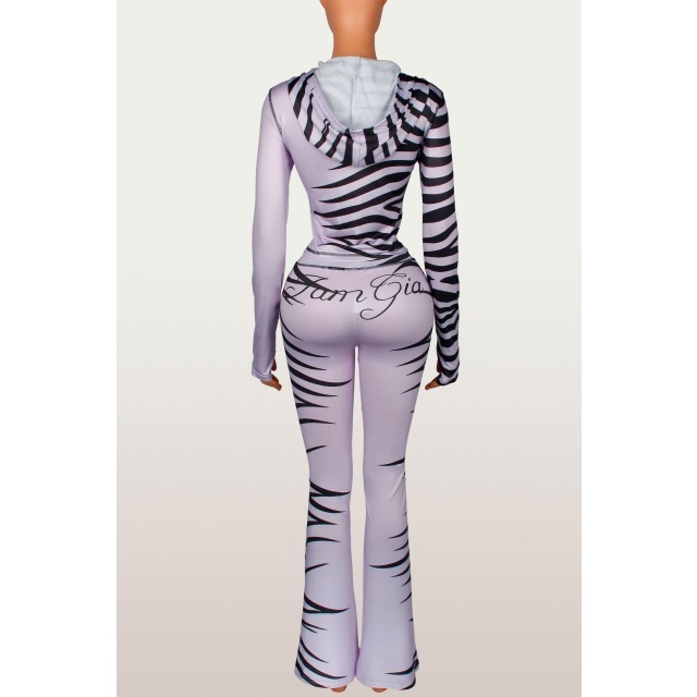 Zebra Print Hooded Top Trousers Set