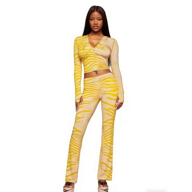 Zebra Print Hooded Top Trousers Set