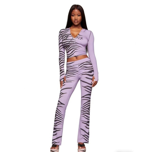 Zebra Print Hooded Top Trousers Set
