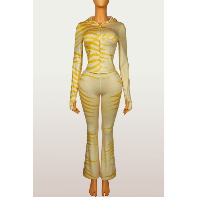 Zebra Print Hooded Top Trousers Set