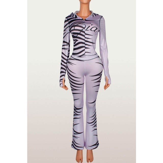 Zebra Print Hooded Top Trousers Set