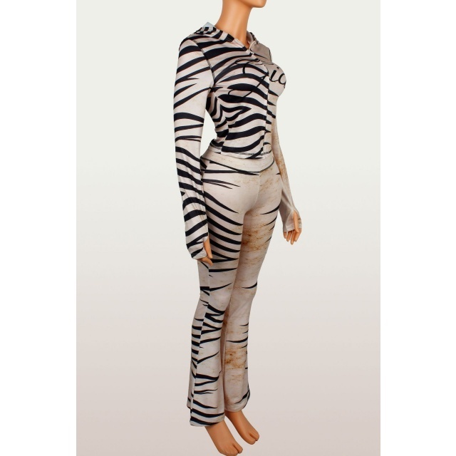 Zebra Print Hooded Top Trousers Set