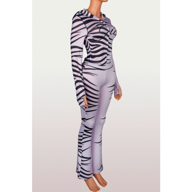 Zebra Print Hooded Top Trousers Set