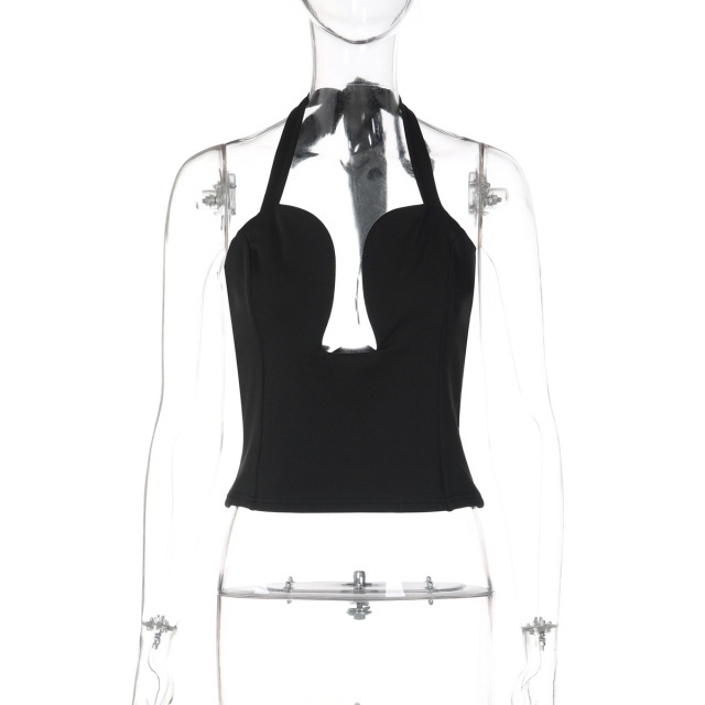Hollowed-out Underwire Halter Neck Top