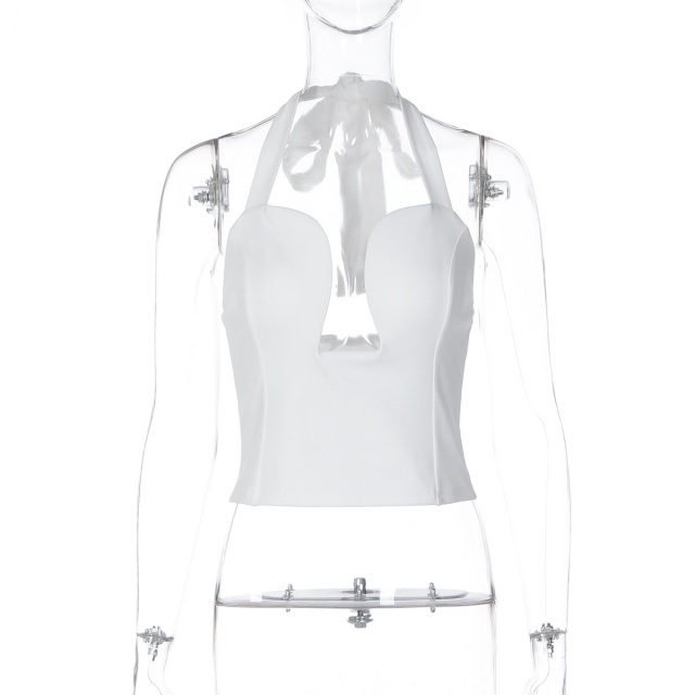 Hollowed-out Underwire Halter Neck Top