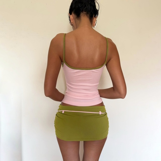 Slim Fit Camisole Top Mini Skirt Suit