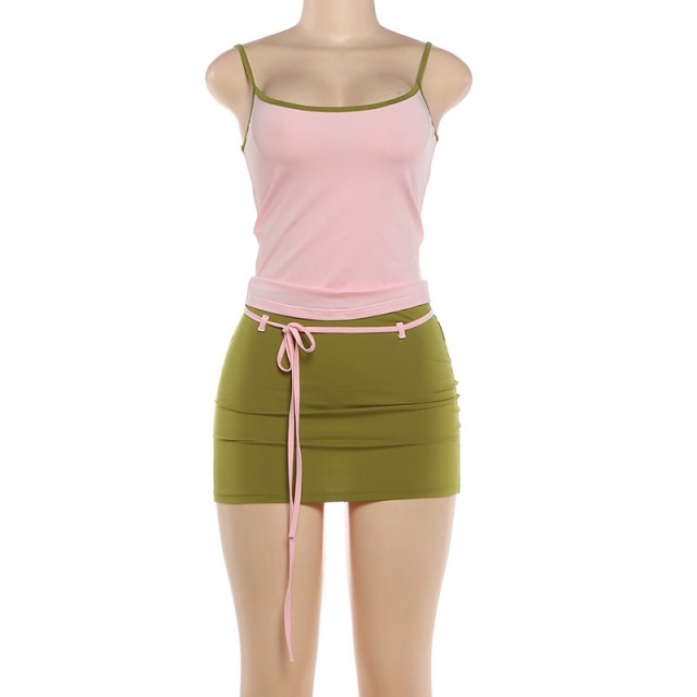 Slim Fit Camisole Top Mini Skirt Suit