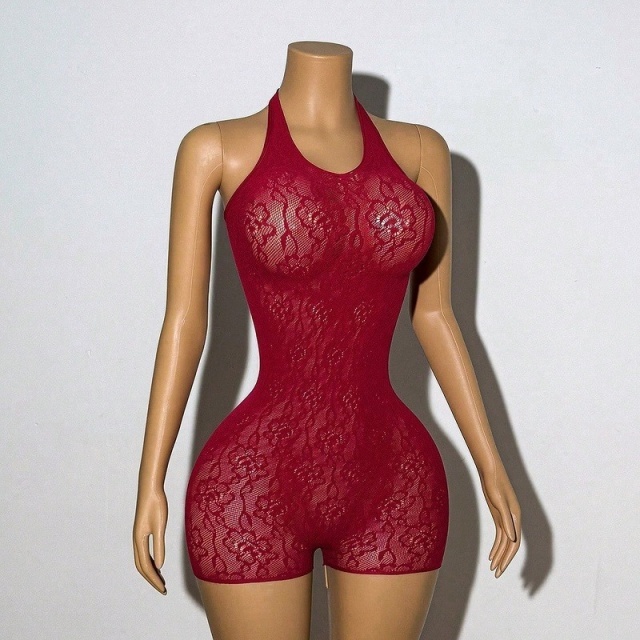Halter Neck Slim Fit Lace Romper