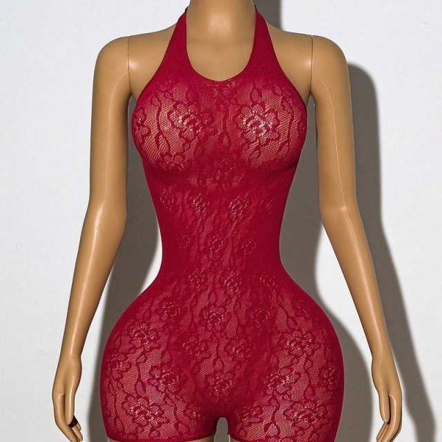 Halter Neck Slim Fit Lace Romper