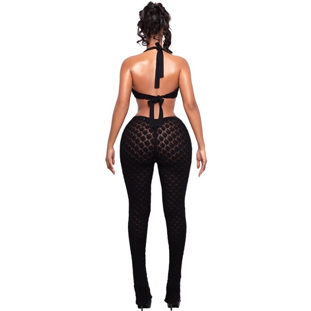 Sheer Slimming Deep V-Neck Knitted Jumpsuit