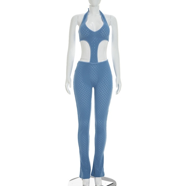 Sheer Slimming Deep V-Neck Knitted Jumpsuit