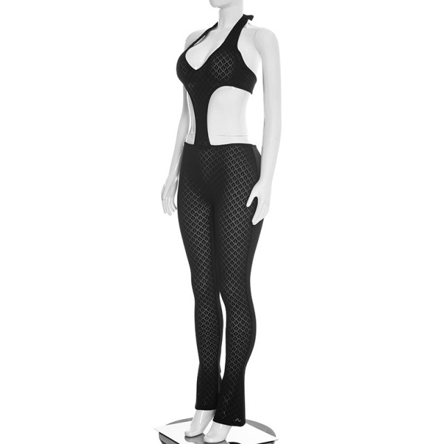 Sheer Slimming Deep V-Neck Knitted Jumpsuit