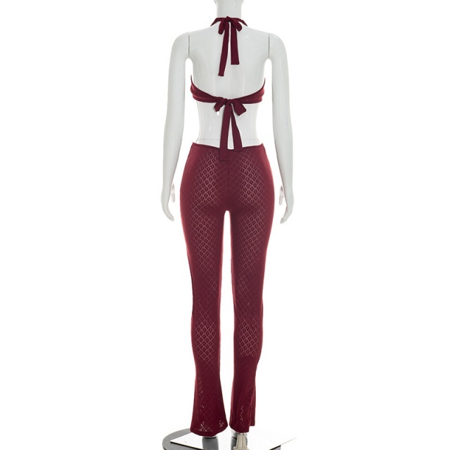 Sheer Slimming Deep V-Neck Knitted Jumpsuit