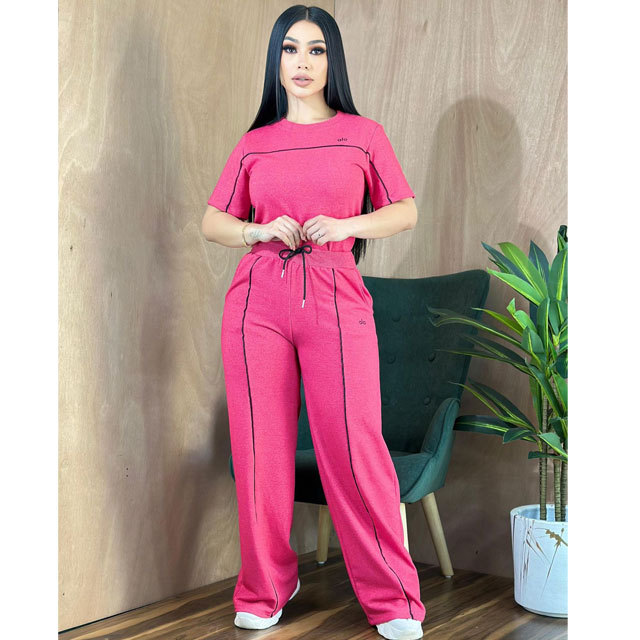 Fashion Embroidery Short Sleeve Casual Pants Suit