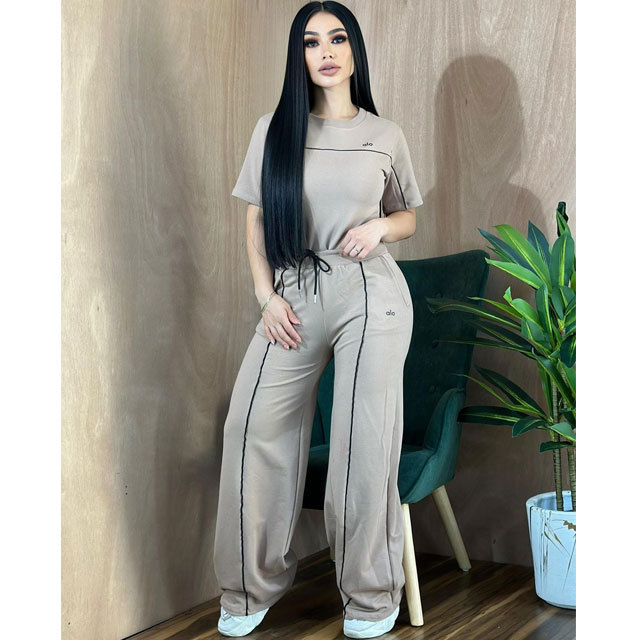 Fashion Embroidery Short Sleeve Casual Pants Suit
