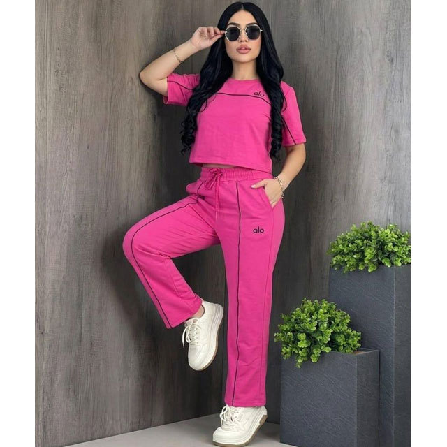 Fashion Embroidery Short Sleeve Casual Pants Suit