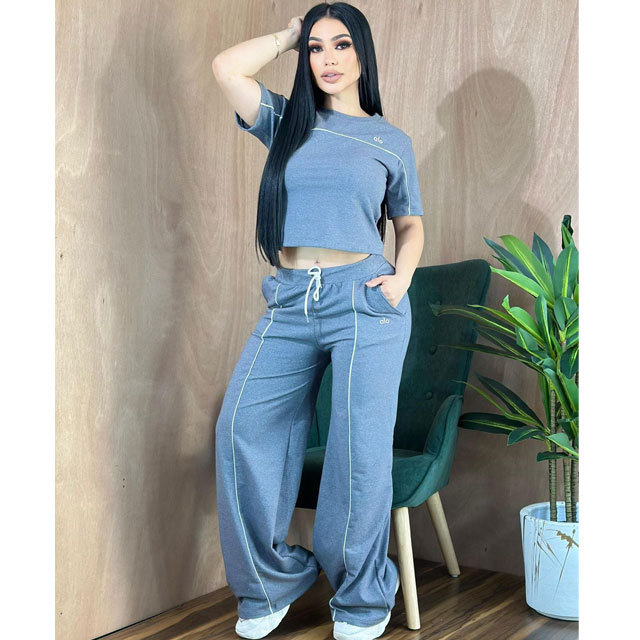 Fashion Embroidery Short Sleeve Casual Pants Suit
