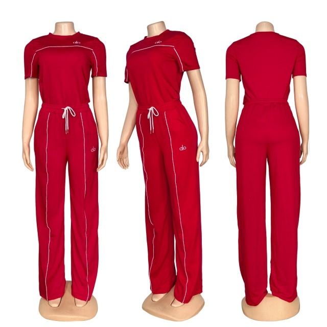 Fashion Embroidery Short Sleeve Casual Pants Suit