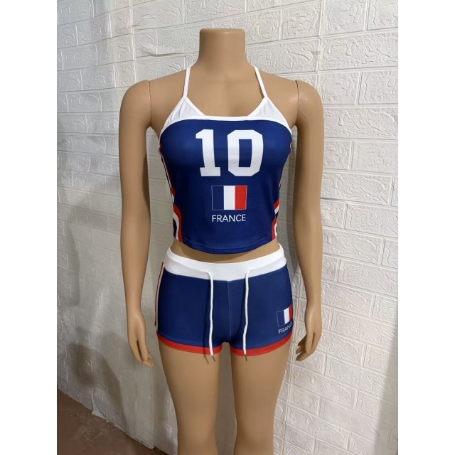 Color Block Halter Neck Top Slim Fit Short Set