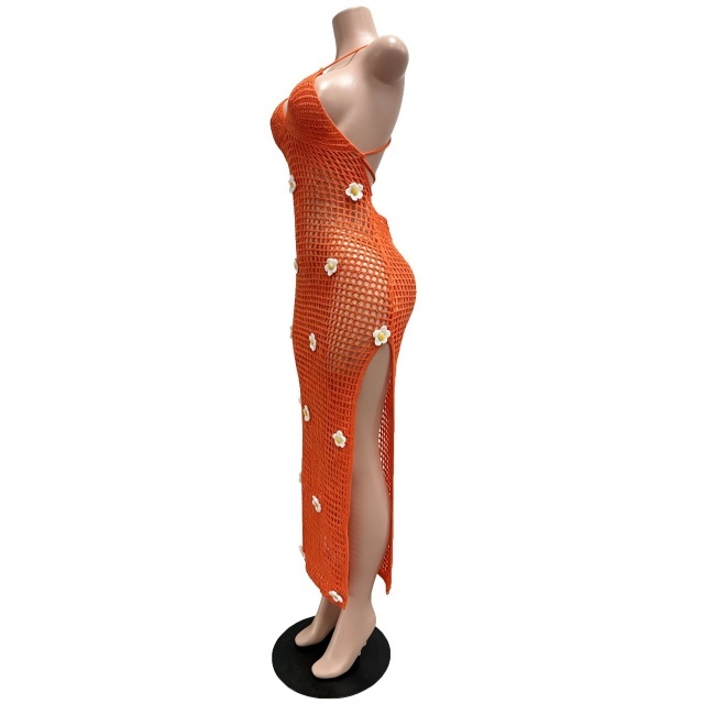 Crochet Knit Backless Split Maxi Dress