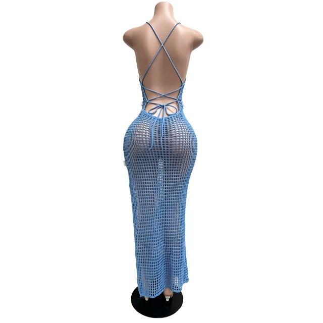 Crochet Knit Backless Split Maxi Dress