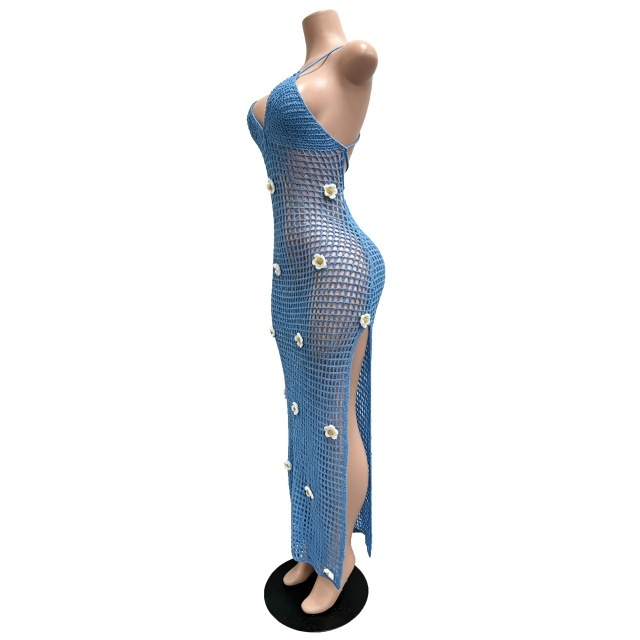Crochet Knit Backless Split Maxi Dress