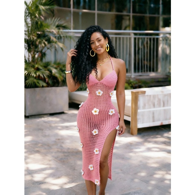 Crochet Knit Backless Split Maxi Dress