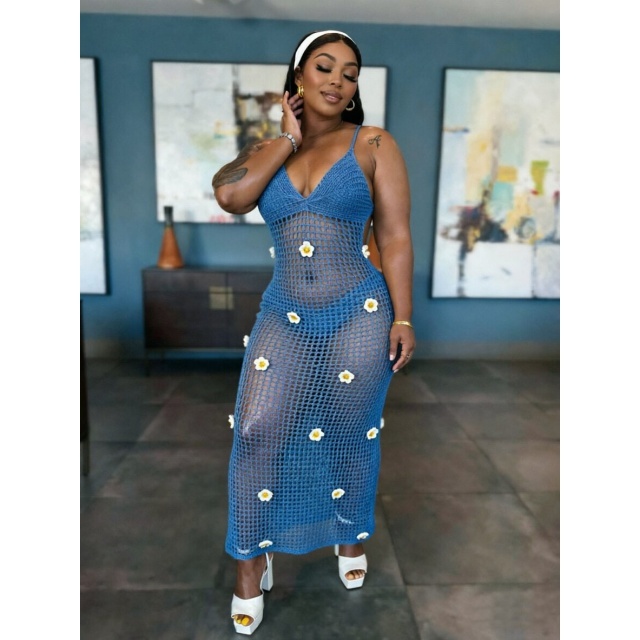Crochet Knit Backless Split Maxi Dress