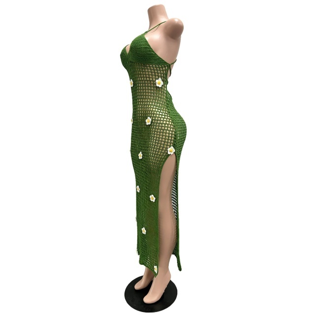 Crochet Knit Backless Split Maxi Dress