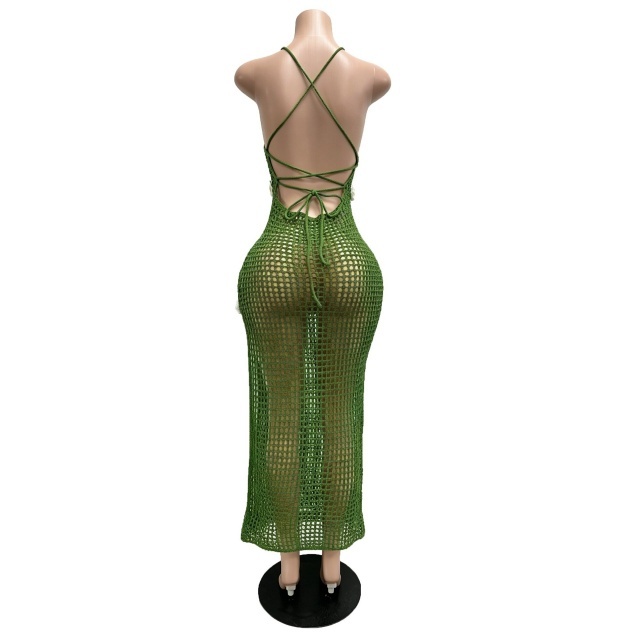 Crochet Knit Backless Split Maxi Dress