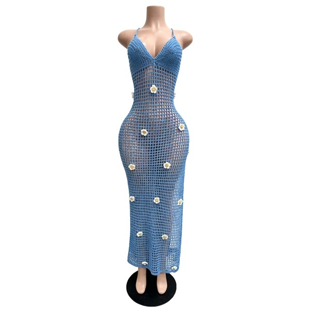Crochet Knit Backless Split Maxi Dress