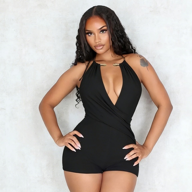 Backless Draped Halter Romper