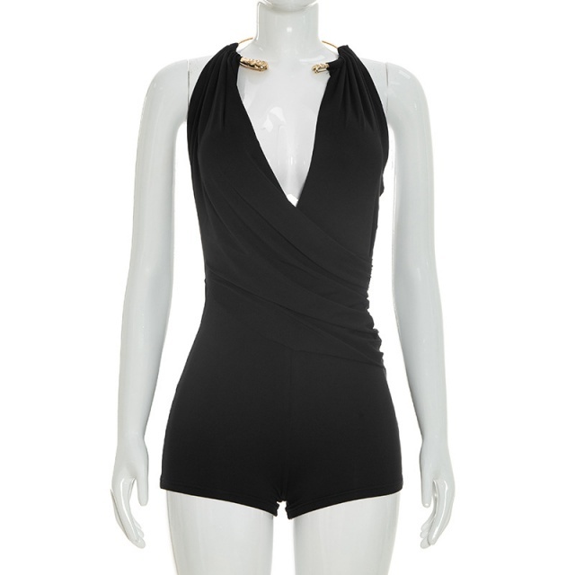 Backless Draped Halter Romper