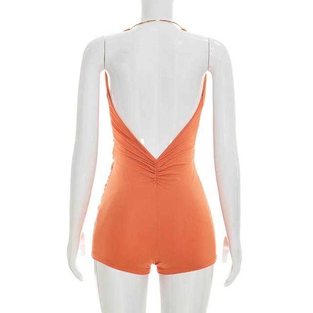 Backless Draped Halter Romper