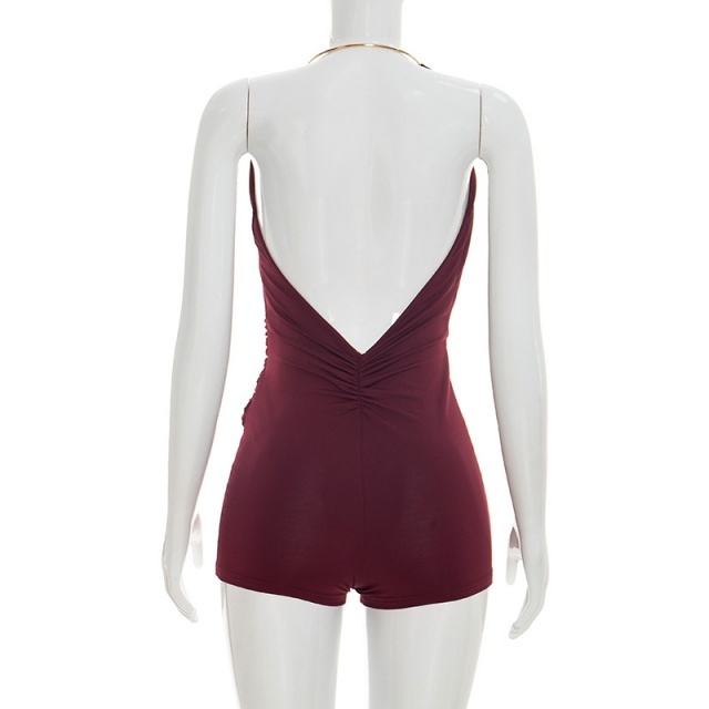 Backless Draped Halter Romper