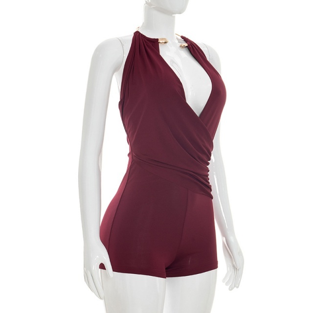 Backless Draped Halter Romper