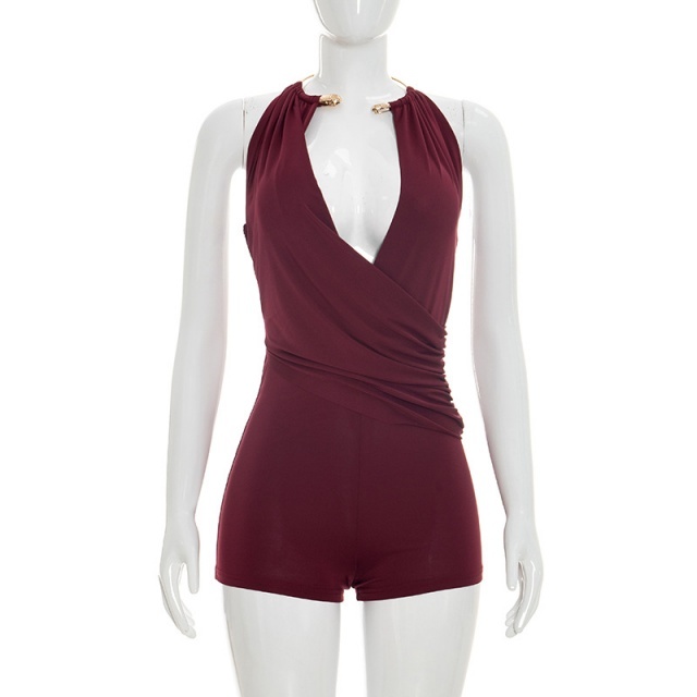Backless Draped Halter Romper