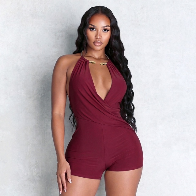 Backless Draped Halter Romper