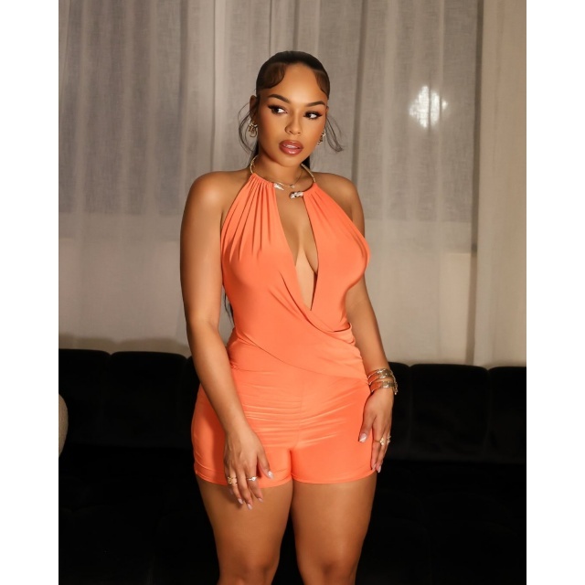 Backless Draped Halter Romper