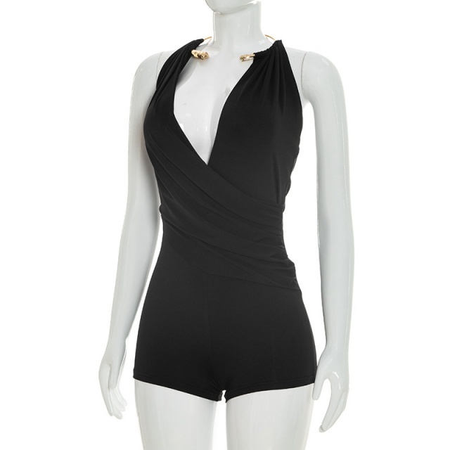 Backless Draped Halter Romper