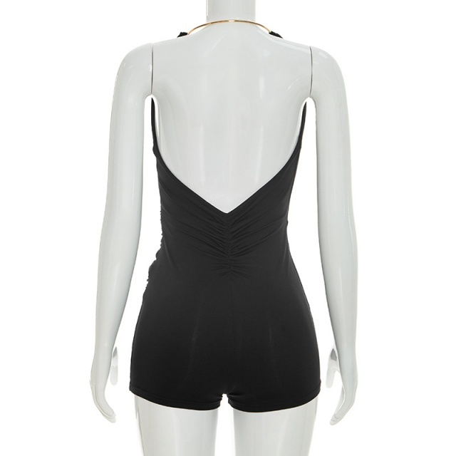 Backless Draped Halter Romper
